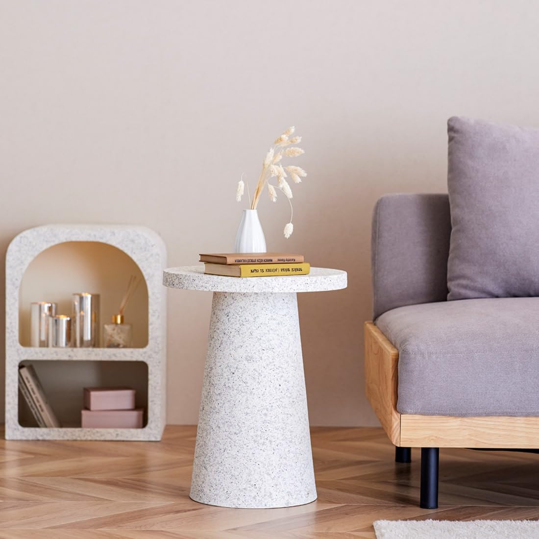 Amazon｜サイドテーブル テーブル 丸 円 テラゾー 石目柄 セメント